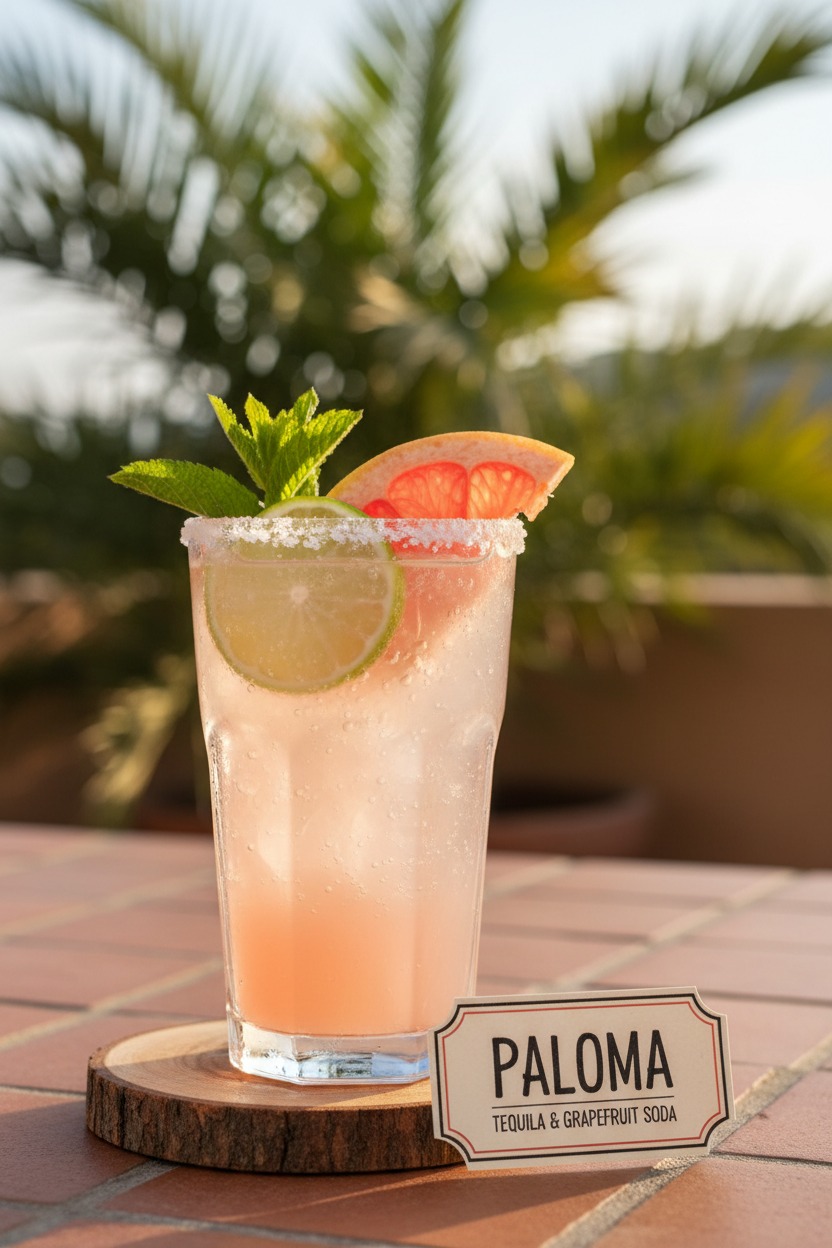 crea imagen de una bebida con tequila llamada paloma