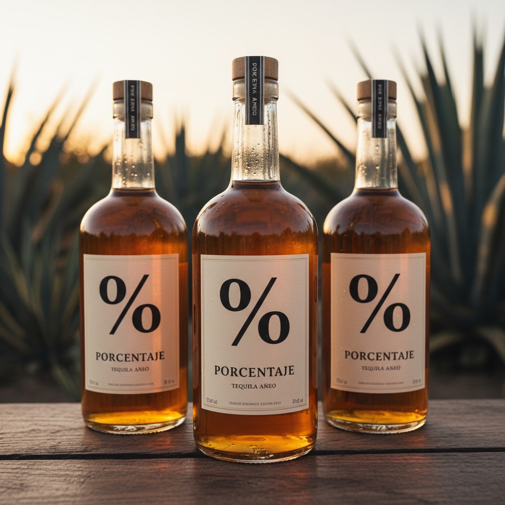 pon tequilas con  una etiqueta con signo de %